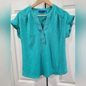 Apt. 9 Women's XS green floral sleeveless Career blouse flowy V-neck‎ euc